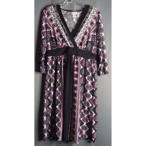 Motherhood Maternity Dress Long Sleeve Multicolored Geometric V-neck Midi Sz Med - Picture 3 of 12